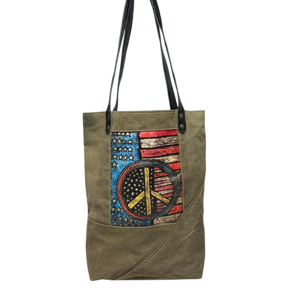NWT Vintage Addiction Upcycled Military Tent Canvas Bag Leather Trim